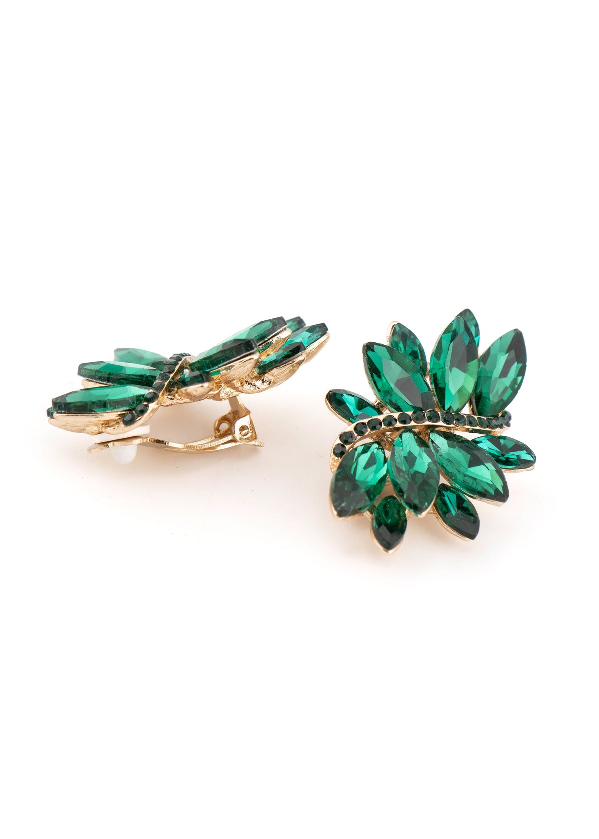 Green Crystal Cluster Clip on Earrings