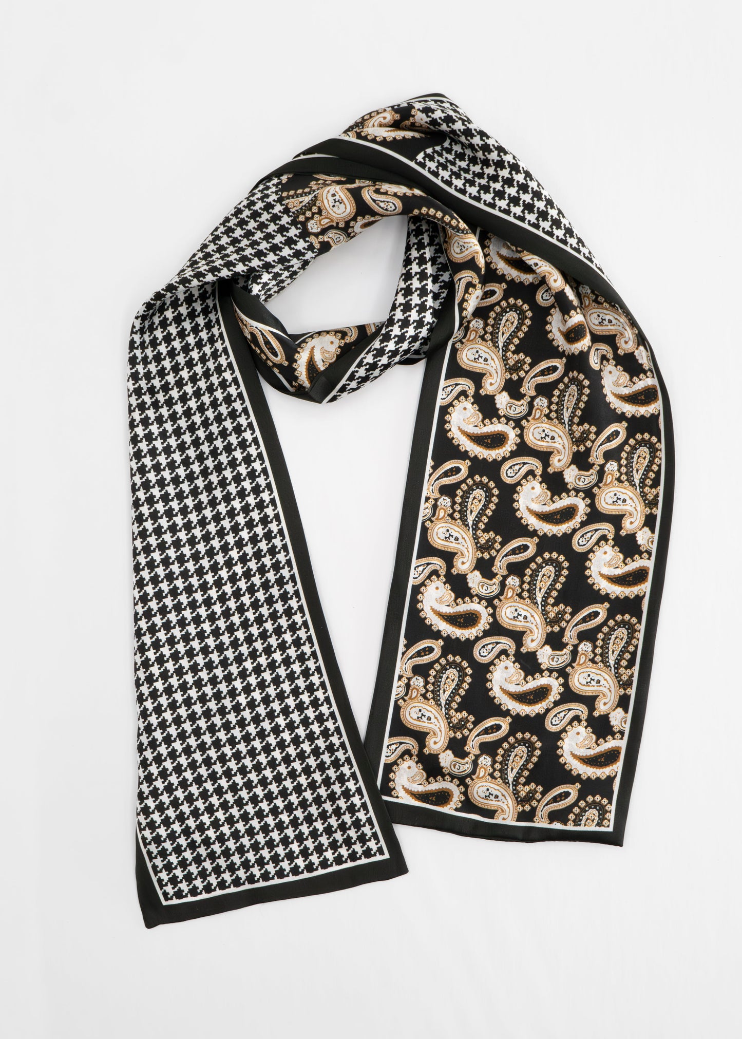 Tom & Eva - Reversible Paisley & Houndstooth Long Silk Scarf