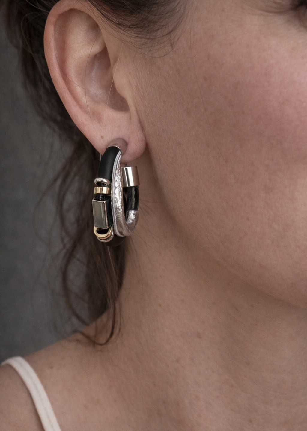 Design Fixation - Double Large Hoop Prism Earring Mixed Leather