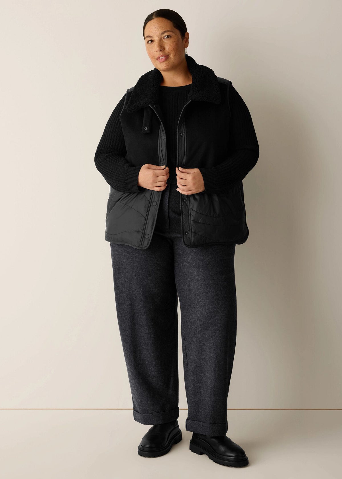 Eileen Fisher - Eggshell Recycled Nylon Classic Collar Vest