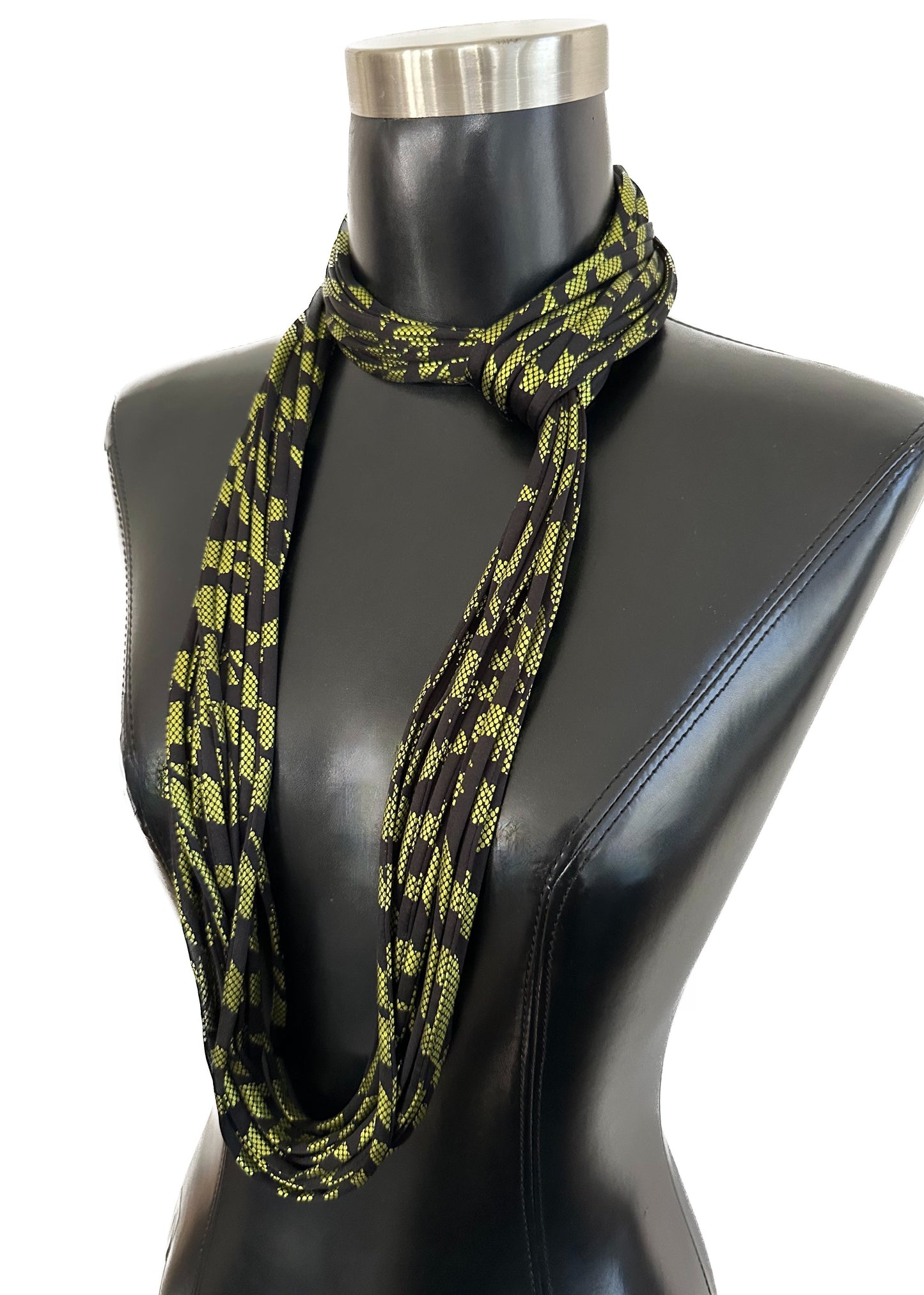 Necknots - Scarf Necklace - Black/Green Abstract