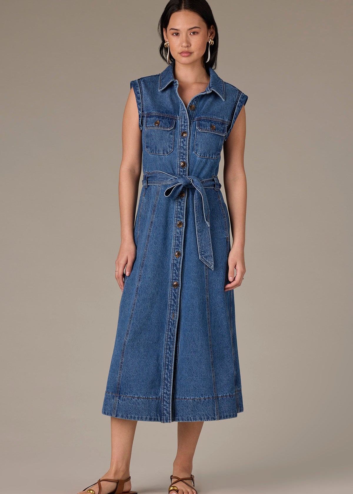 Wit & Wisdom - Sleeveless Button Down Belted Denim Dress Wit & Wisdom - Sleeveless Button Down Belted Denim Dress