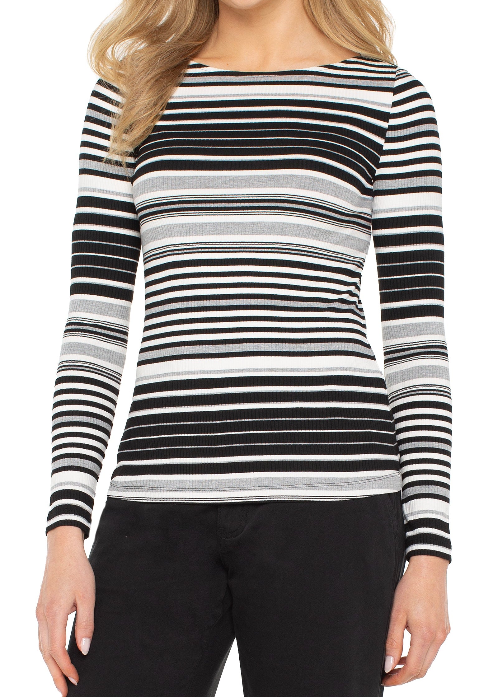 Liverpool Long Sleeve Boat Neck Striped Knit Top – Everyday