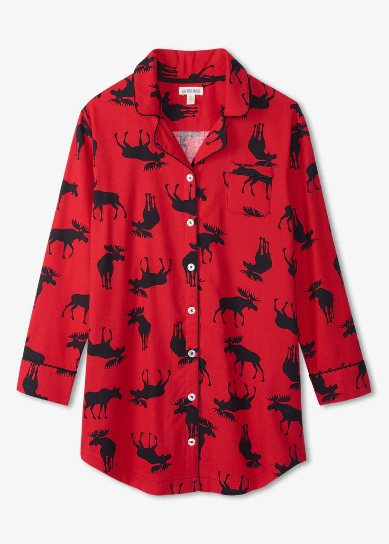 Little Blue House - Moose On Flannel Nightdress - SALE
