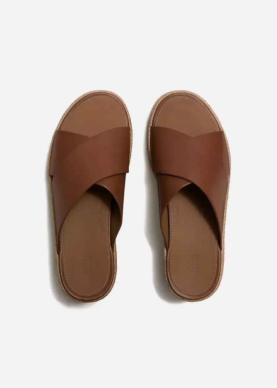 FitFlop - PLATFFORMS Espadrille Leather Wedge Cross Slides