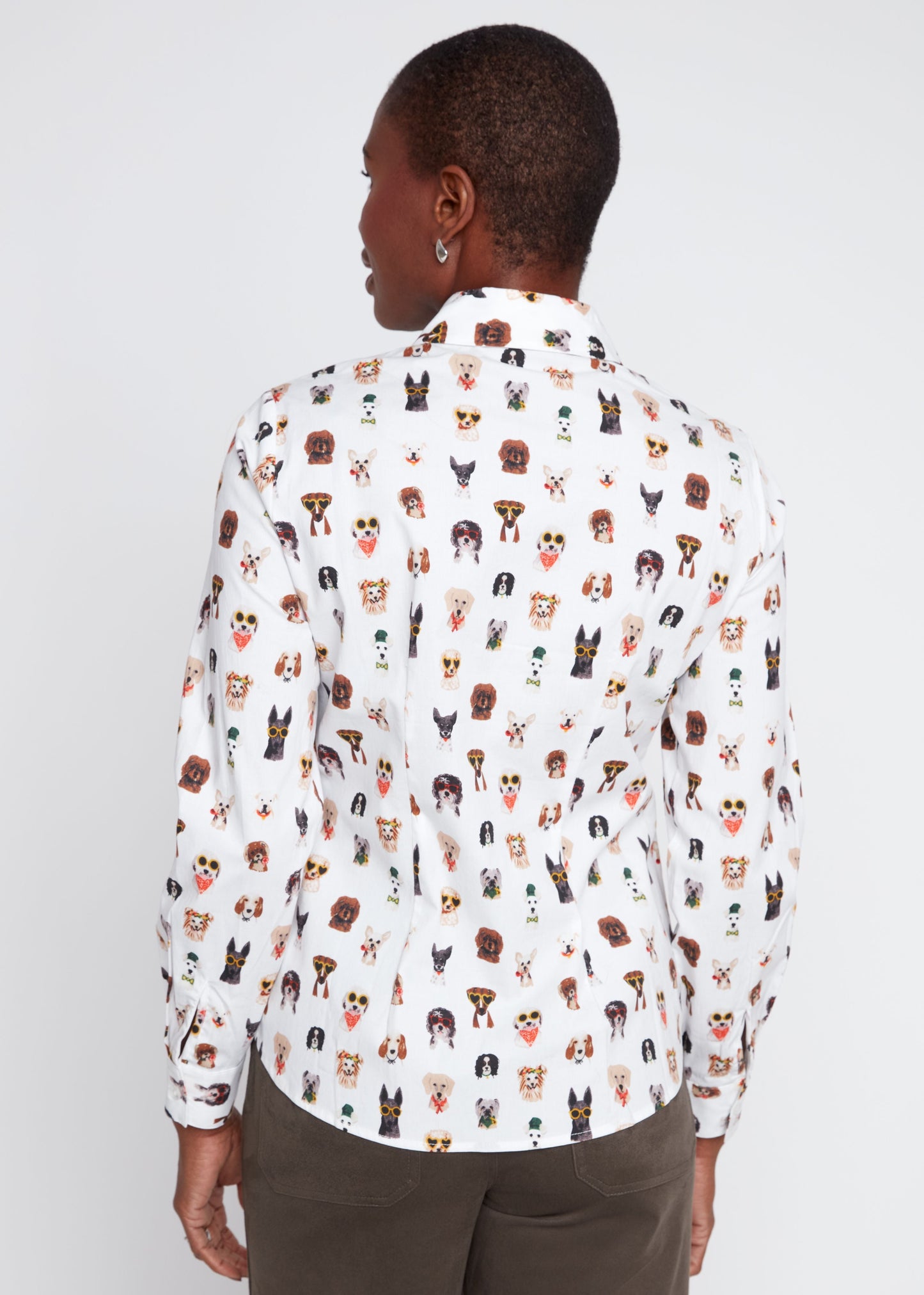 Renuar - Printed Crisp Poplin Dog Print Blouse