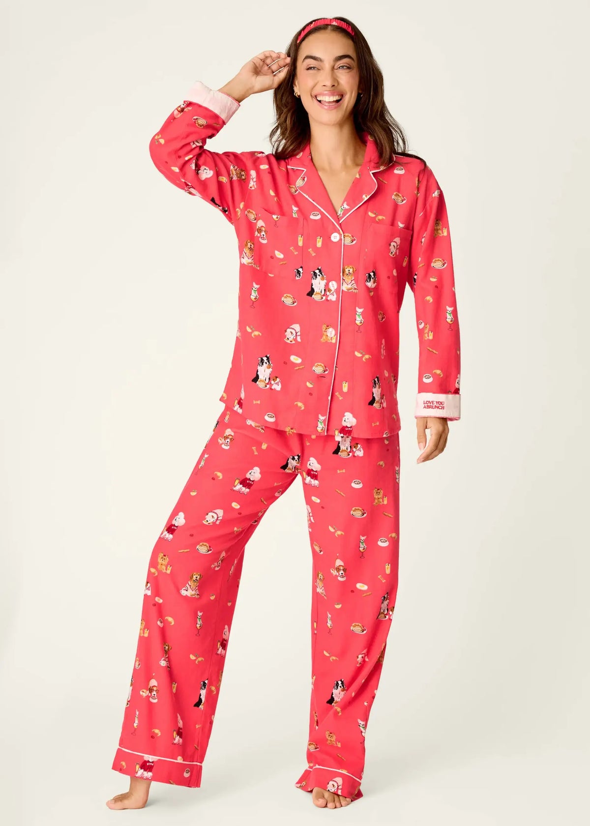 PJ Salvage - Dogs Who Brunch 3-Piece Long Sleeve Flannel PJ Set