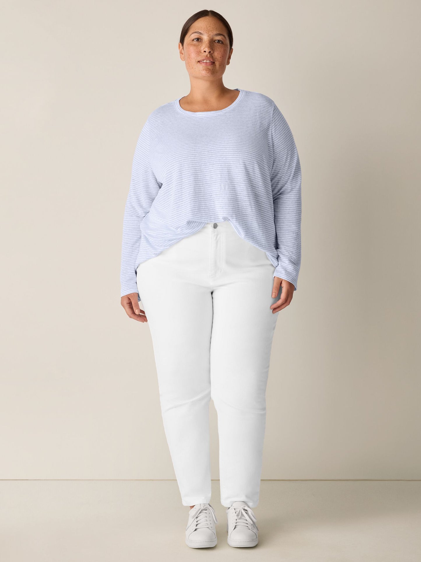 Eileen Fisher - Striped Organic Linen Jersey Long-Sleeve Tee