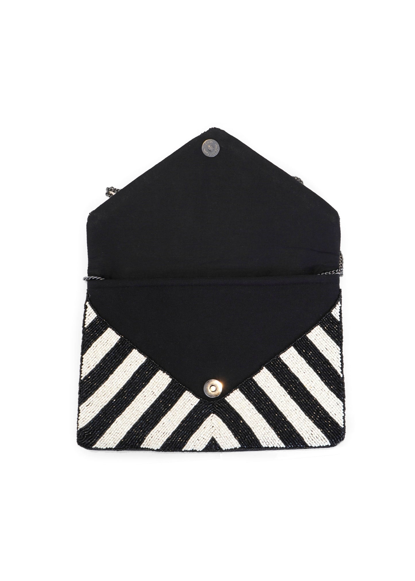 B&W Striped Beaded Clutch Bag
