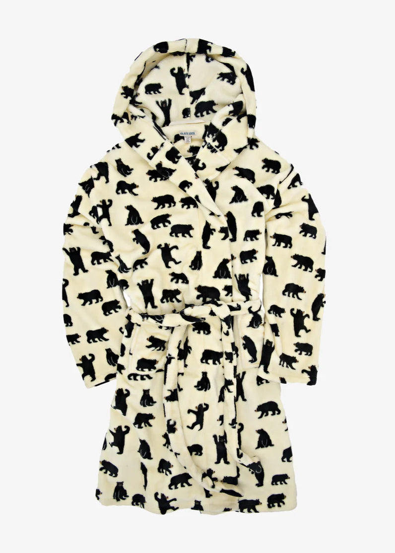 Little Blue House - Black Bears on Natural Fleece Unisex Robe
