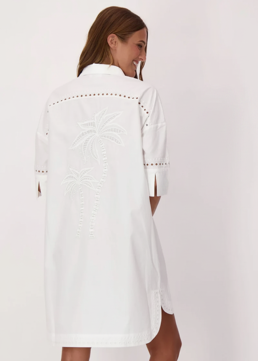 Spanner - Palm Embroidered Cotton Shirt Dress - SALE
