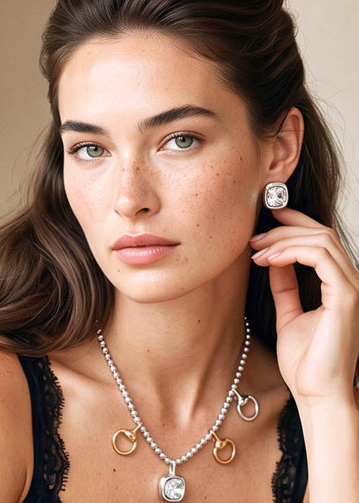 Merx - Bezel-Set Cushion Crystal Stud Earrings