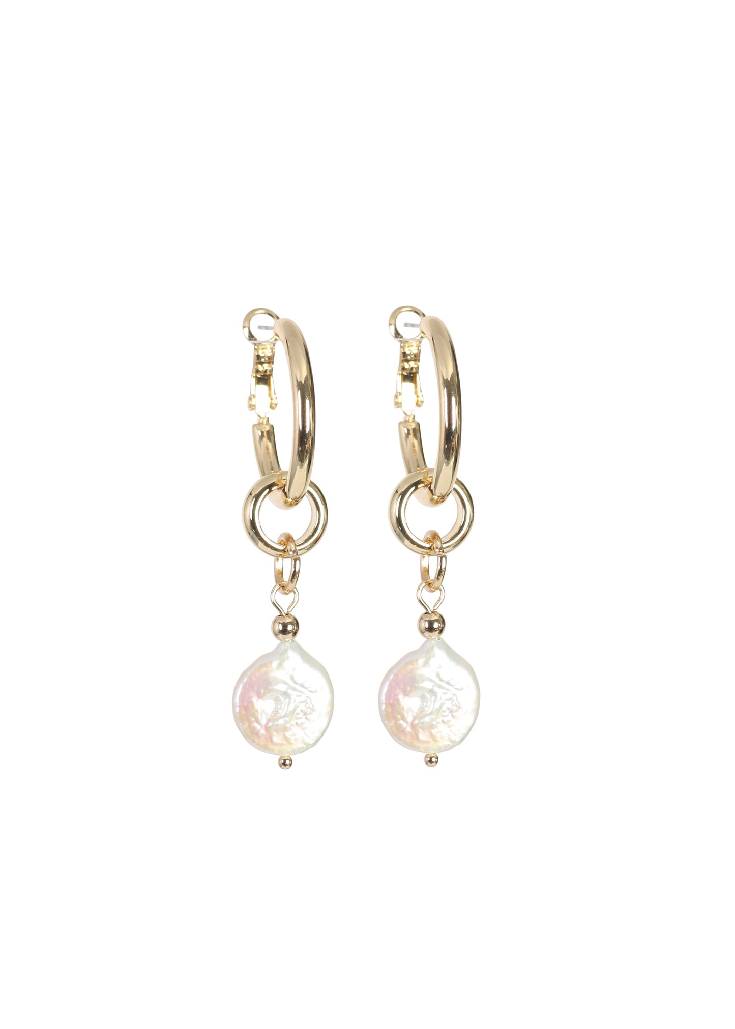 Merx - Gold Hoop & Coin Pearl Drop Earrings