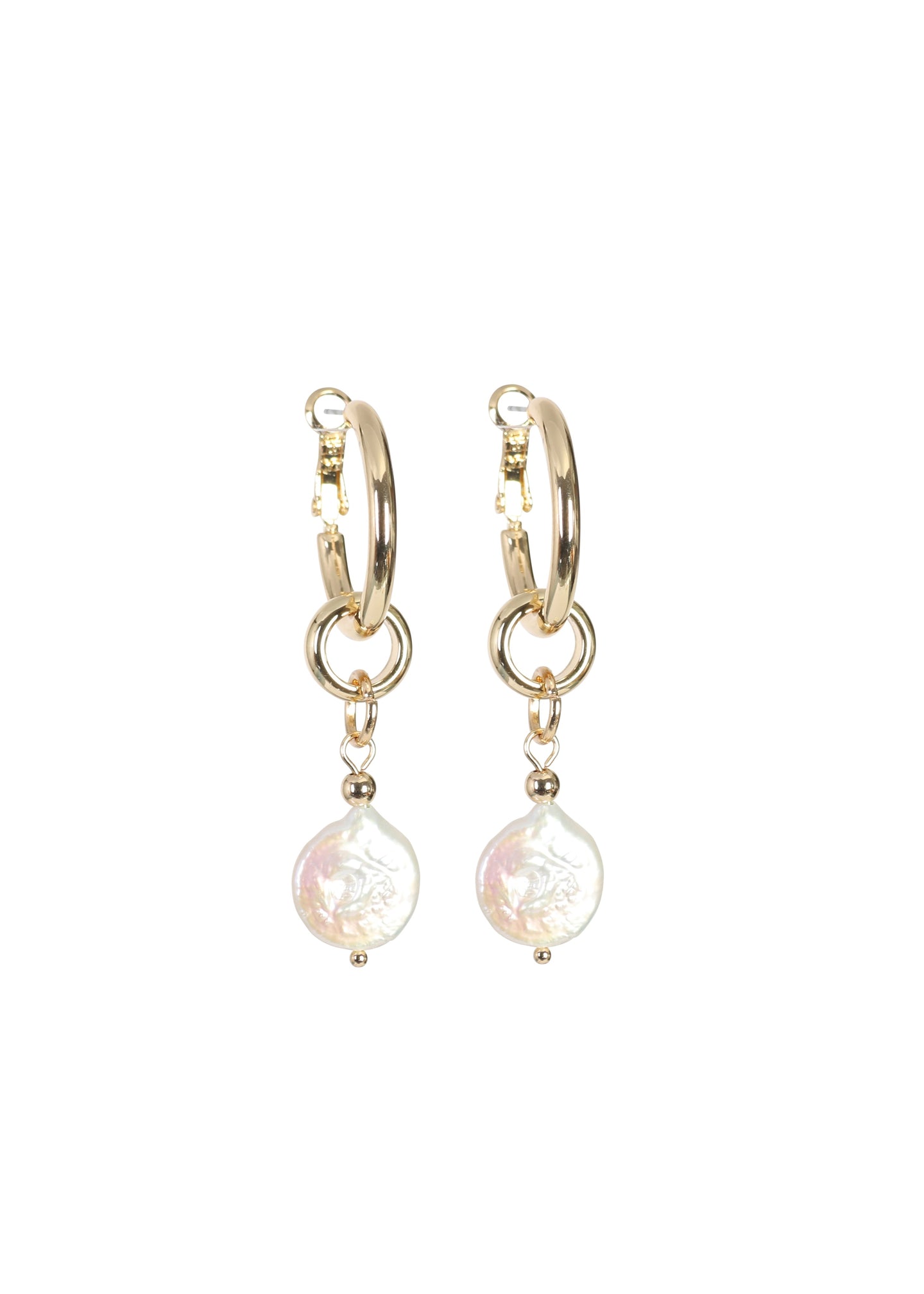 Merx - Gold Hoop & Coin Pearl Drop Earrings