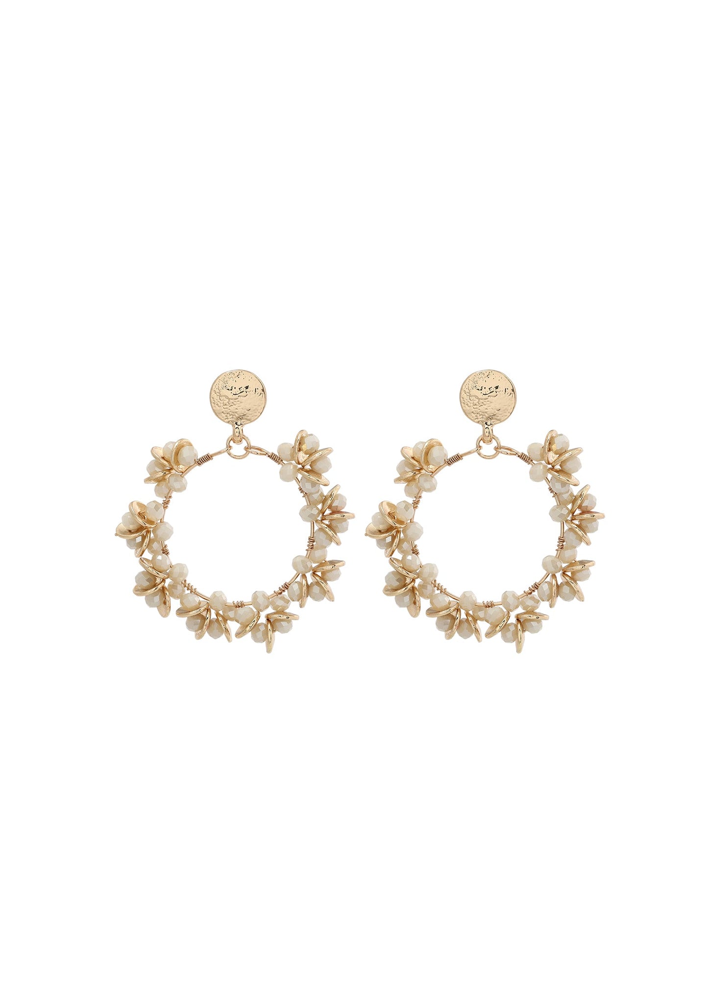 Merx - Crystal Petal Wire-Wrapped Hoop Drop Earrings