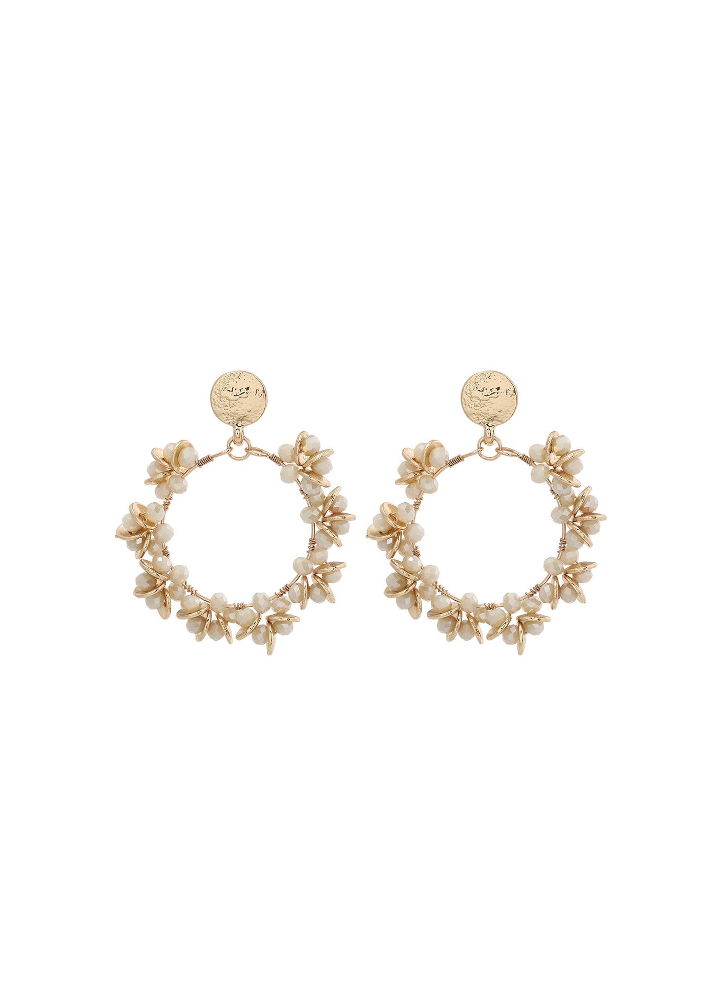 Merx - Crystal Petal Wire-Wrapped Hoop Drop Earrings