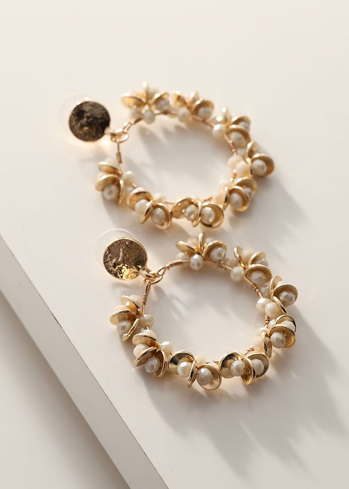 Merx - Crystal Petal Wire-Wrapped Hoop Drop Earrings