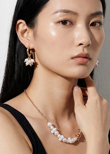 Merx - Chunky Hoop & Freshwater Pearl Cluster Drop Earrings