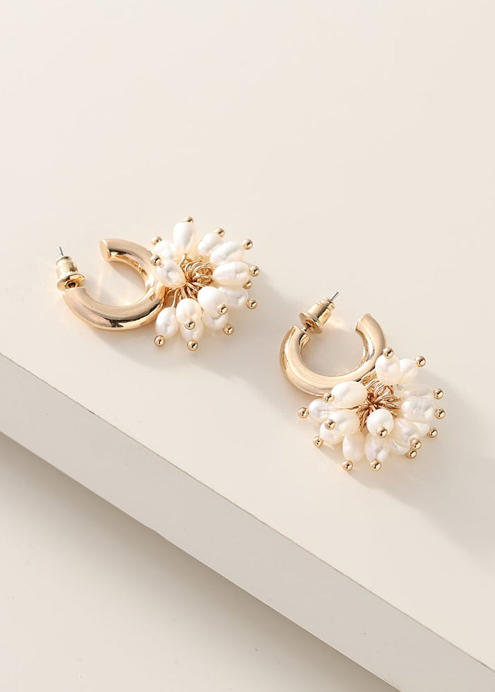 Merx - Chunky Hoop & Freshwater Pearl Cluster Drop Earrings