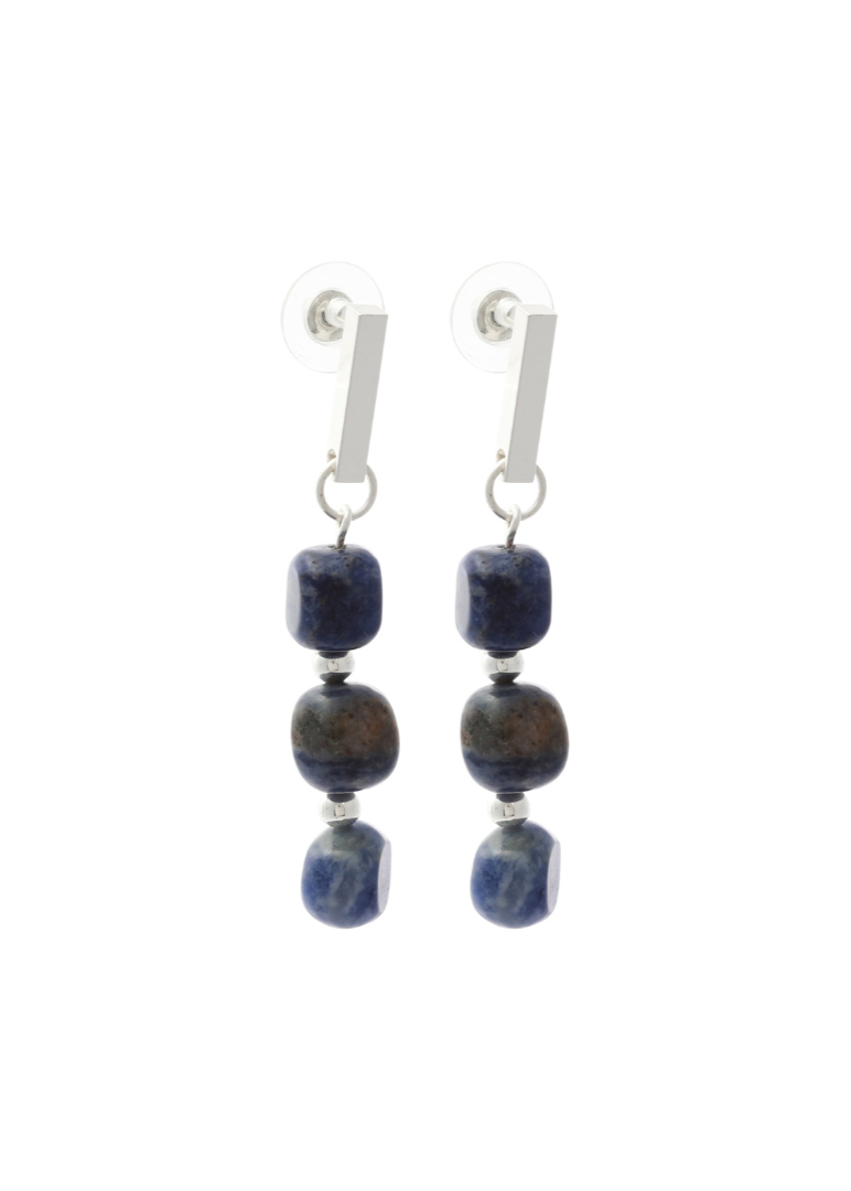 Merx - Silver & Navy Stone Drop Earrings
