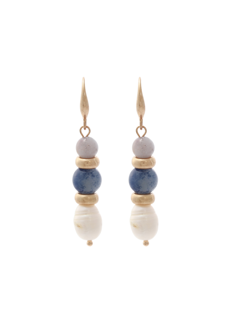 Merx - Matte Gold & Ocean Mist Pearl Drop Earrings