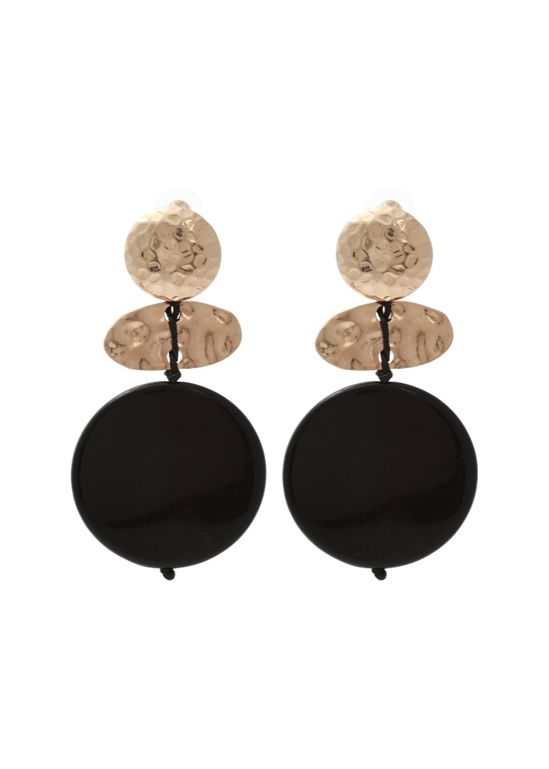 Merx - Hammered Metallic & Black Circle Drop Earrings