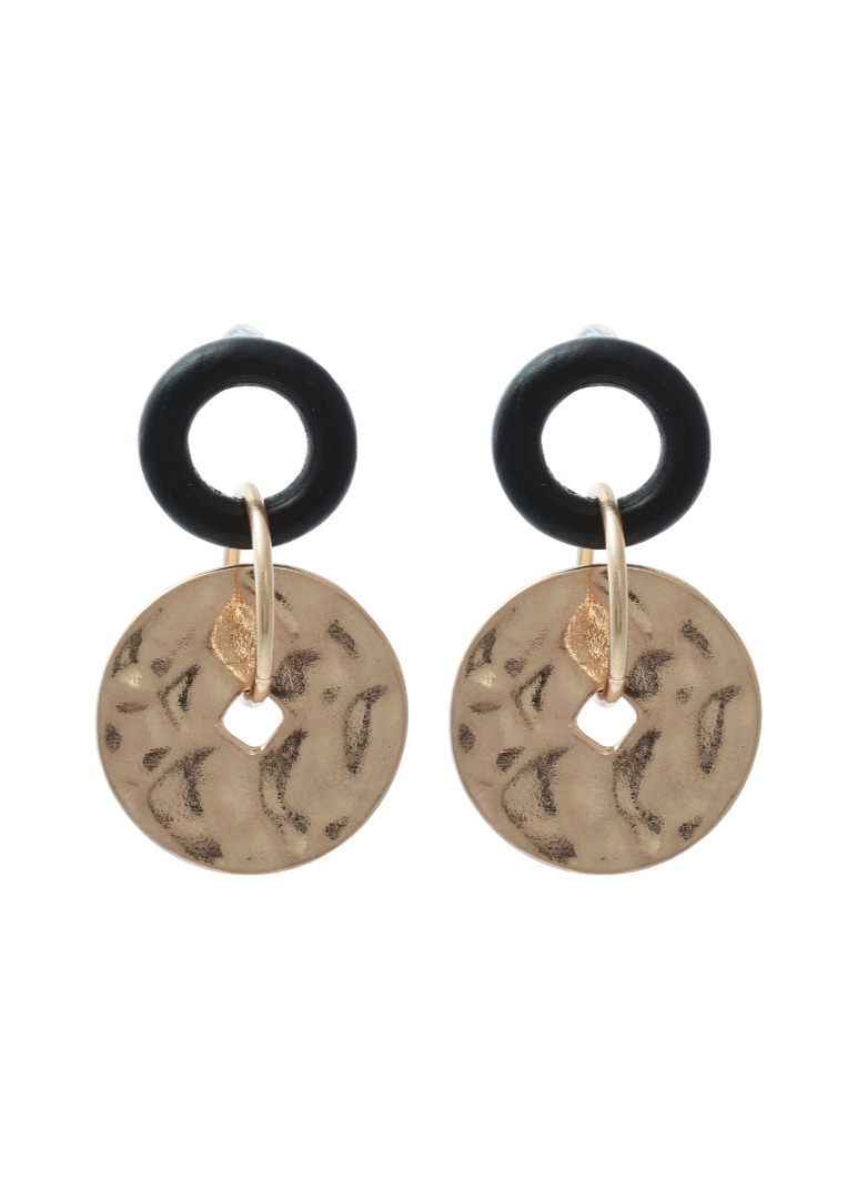 Merx - Hammered & Open Circle Drop Earrings