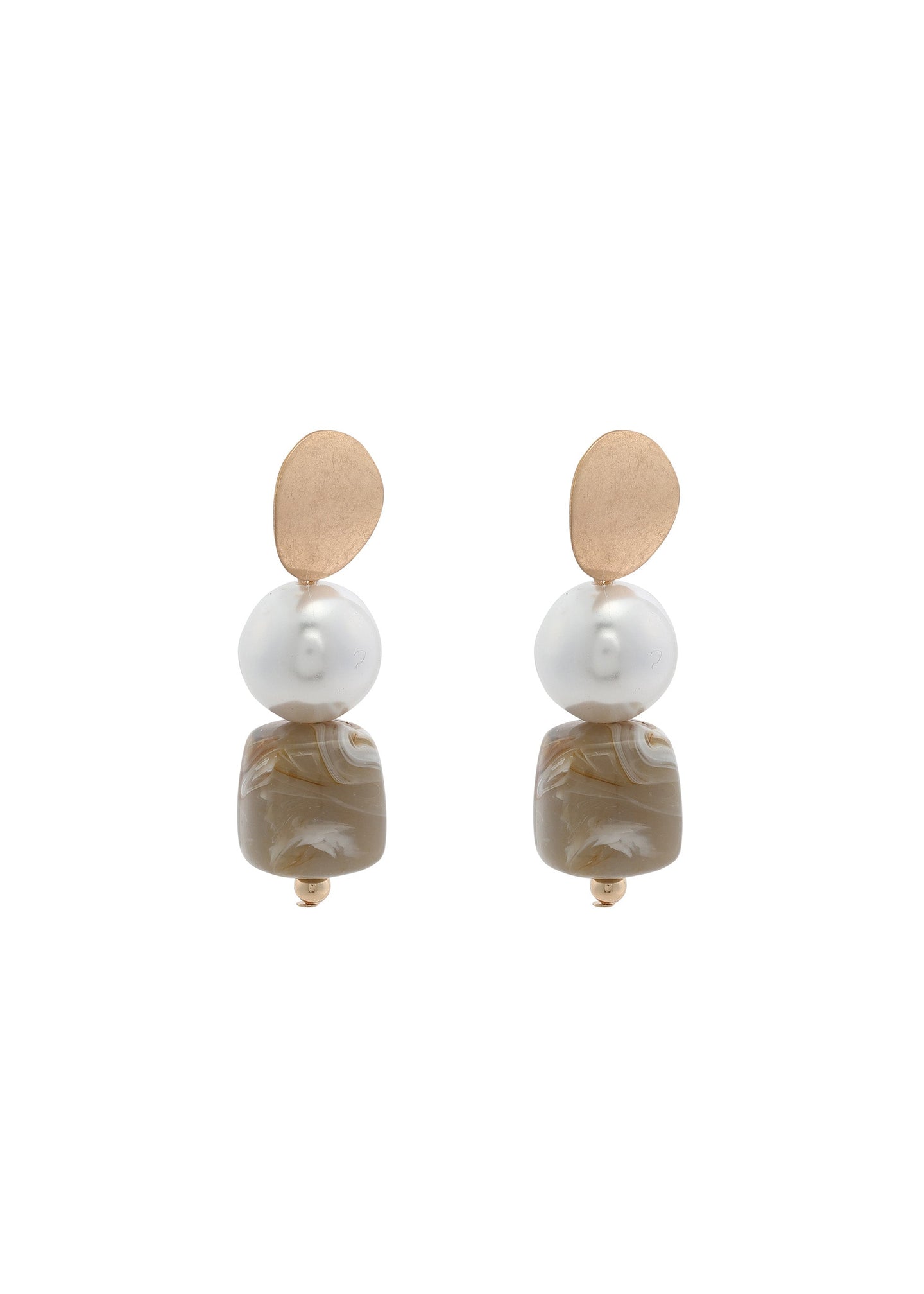 Merx - Gold Disc & Faux Pearl Drop Earrings