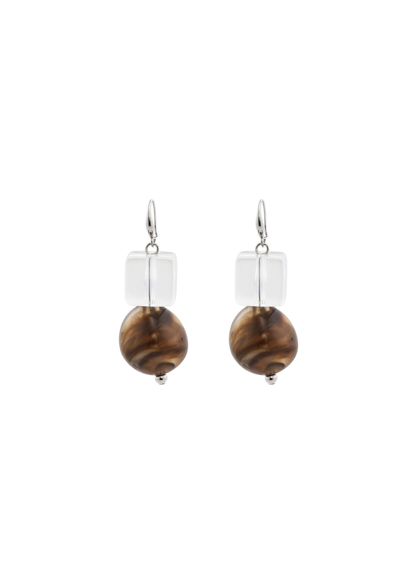Merx - Clear Cube & Marbled Resin Ball Drop Earrings