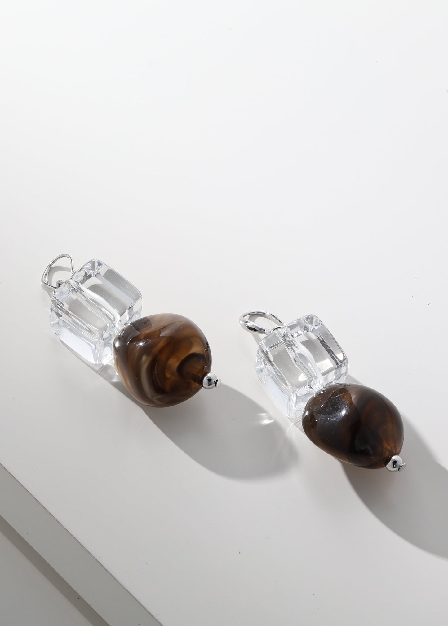 Merx - Clear Cube & Marbled Resin Ball Drop Earrings