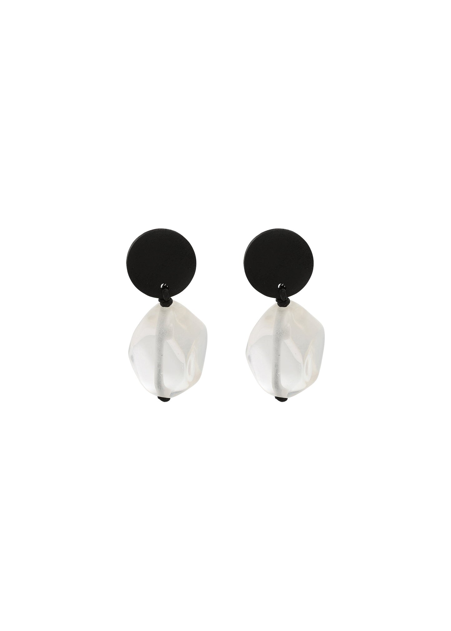 Merx - Black Disc & Clear Resin Drop Earrings