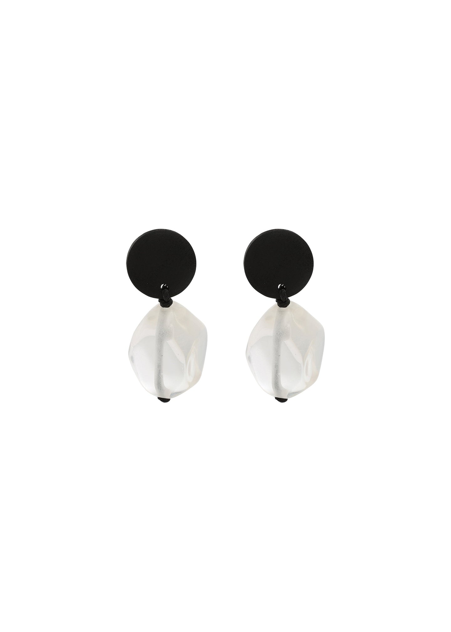 Merx - Black Disc & Clear Resin Drop Earrings