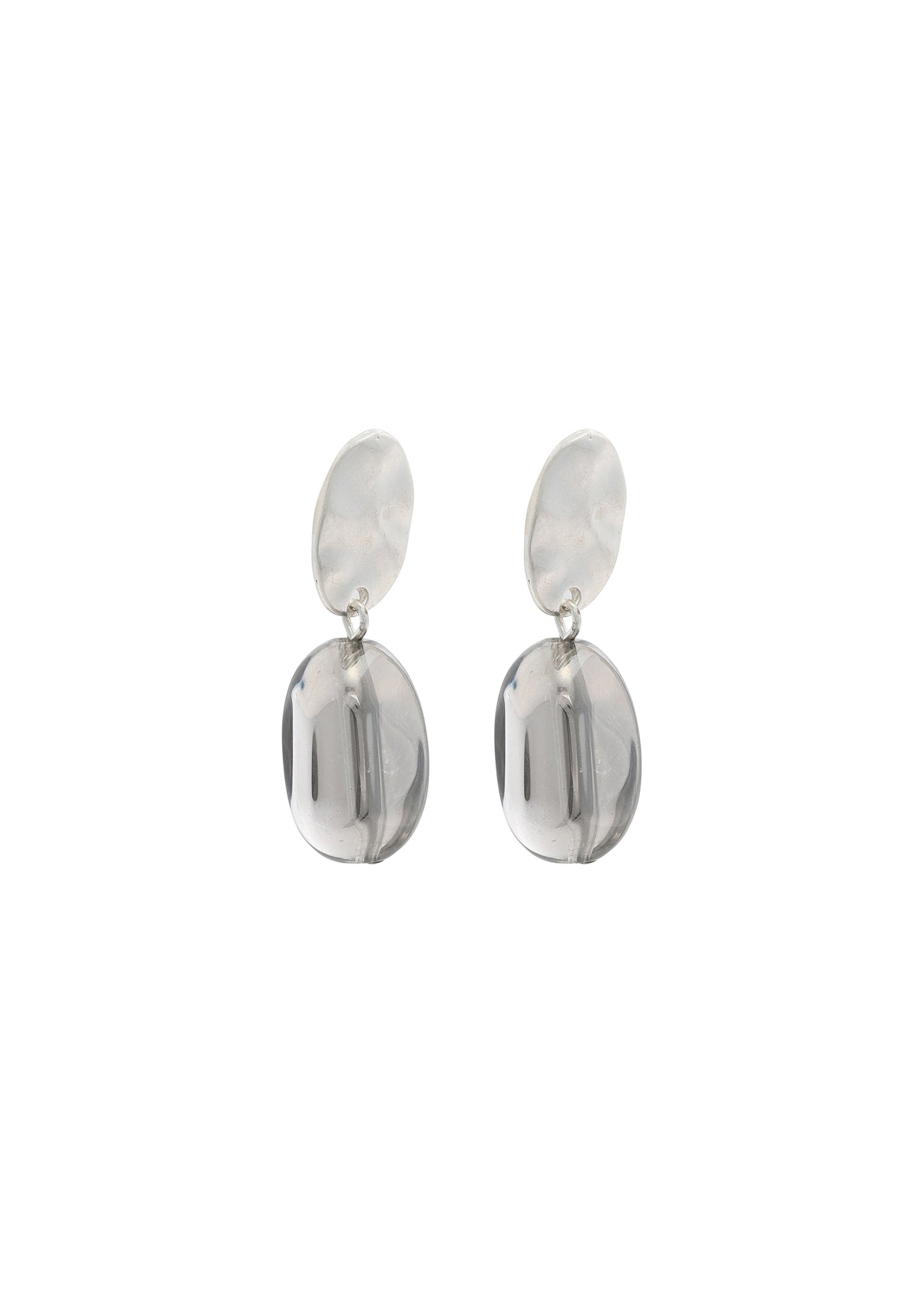 Merx - Silver Oval Disc & Resin Drop Earrings