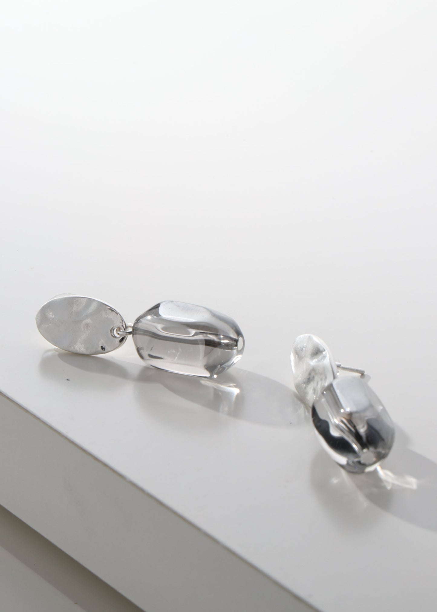 Merx - Silver Oval Disc & Resin Drop Earrings