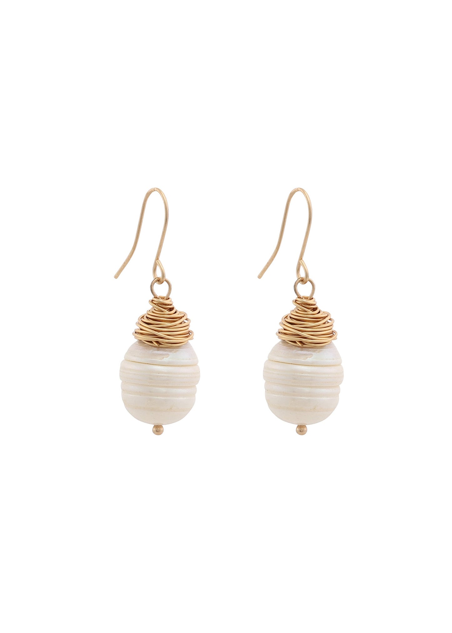 Merx - Gold Wire Wrapped Pearl Drop Earrings