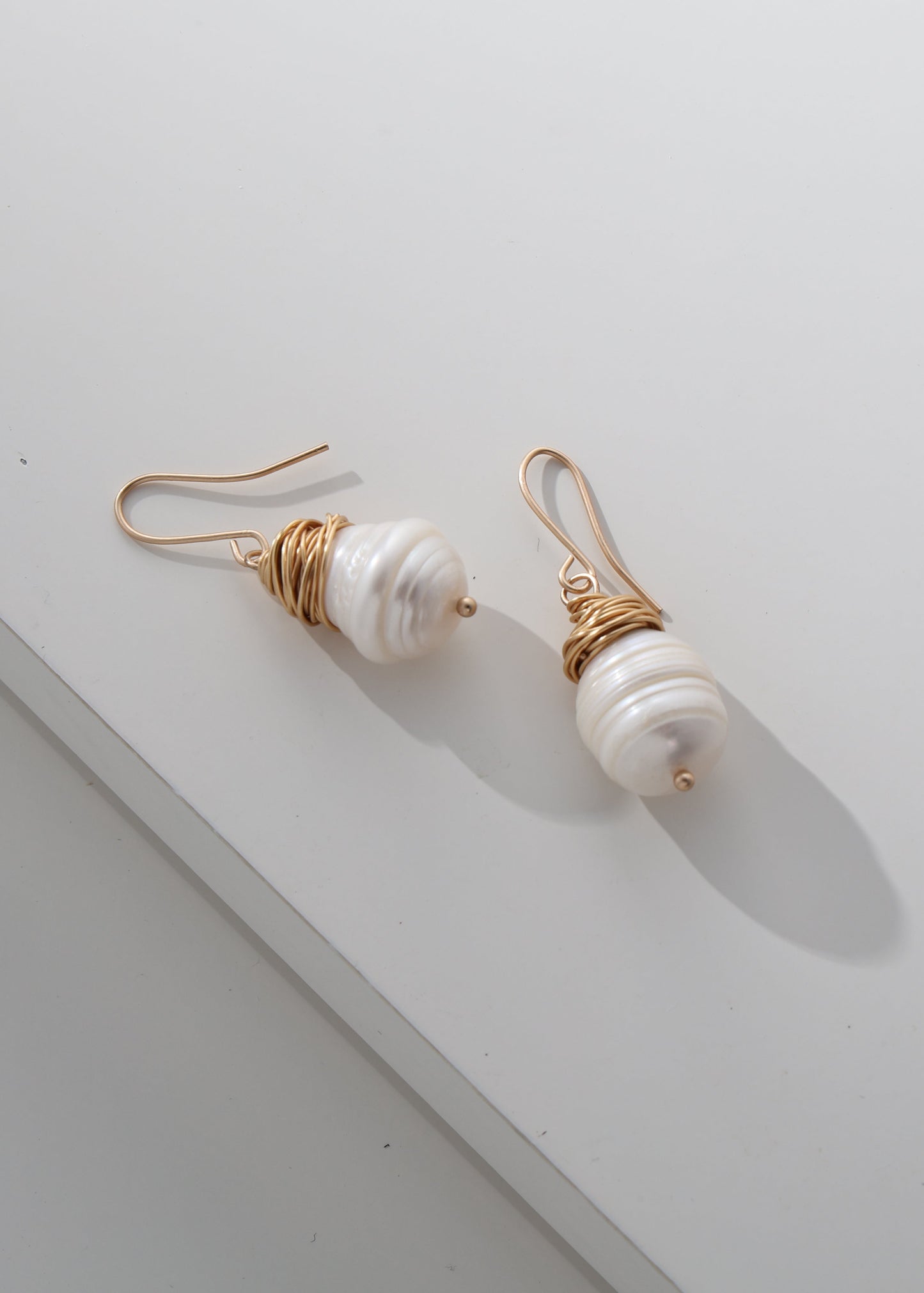 Merx - Gold Wire Wrapped Pearl Drop Earrings