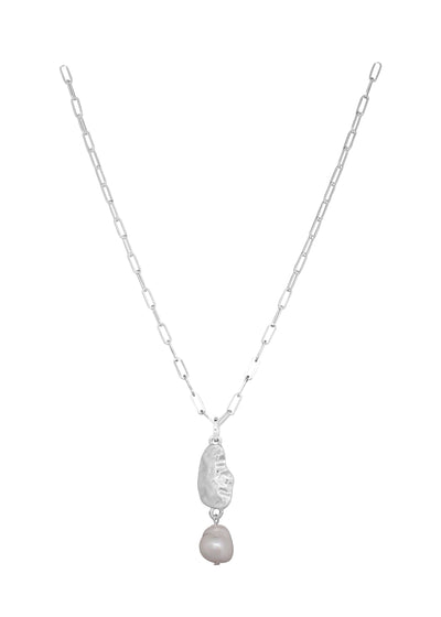Merx - Hammered Metal and Pearl Drop Necklace