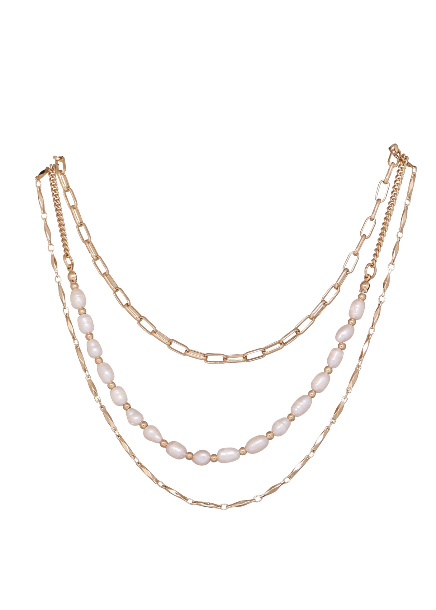 Merx - Layered Pearl and Chain Necklace