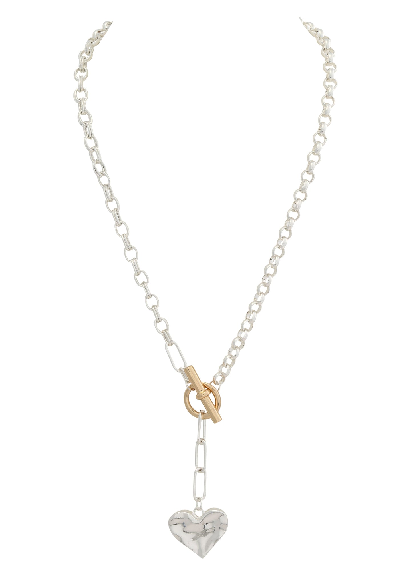 Merx - Two-tone Heart Drop Pendant Necklace