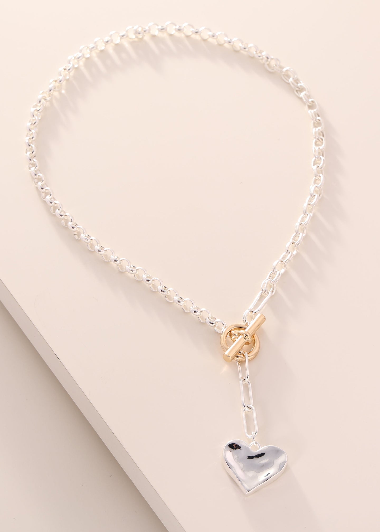 Merx - Two-tone Heart Drop Pendant Necklace