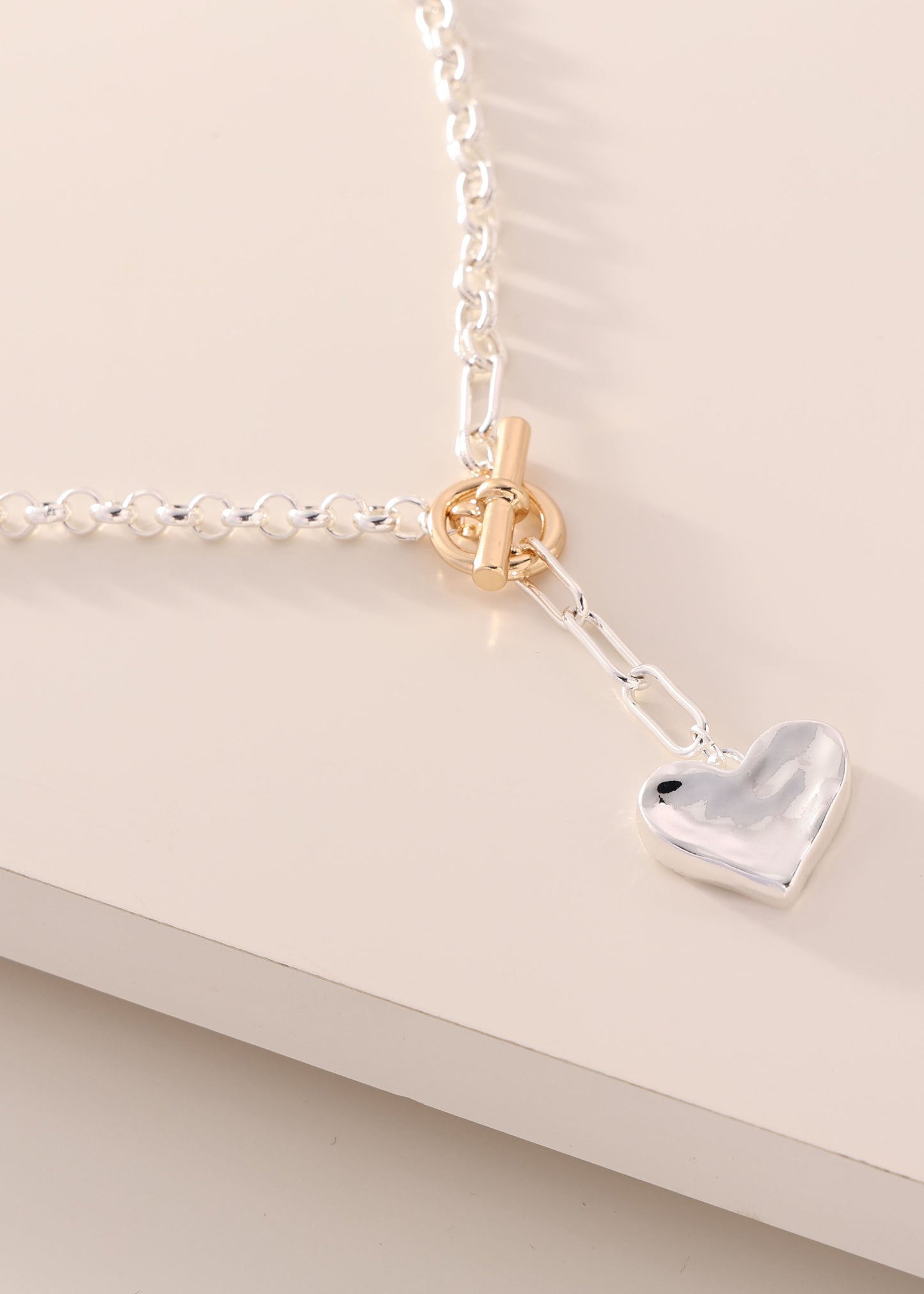Merx - Two-tone Heart Drop Pendant Necklace