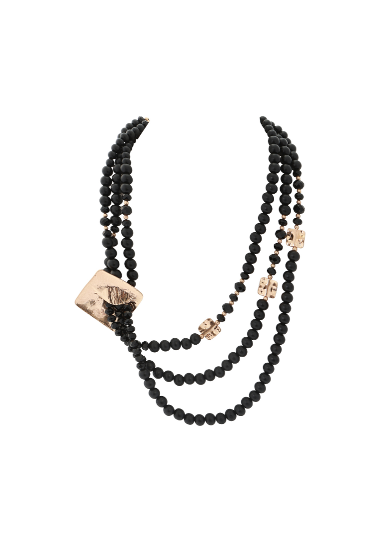 Merx - Layered Black & Gold Statement Necklace
