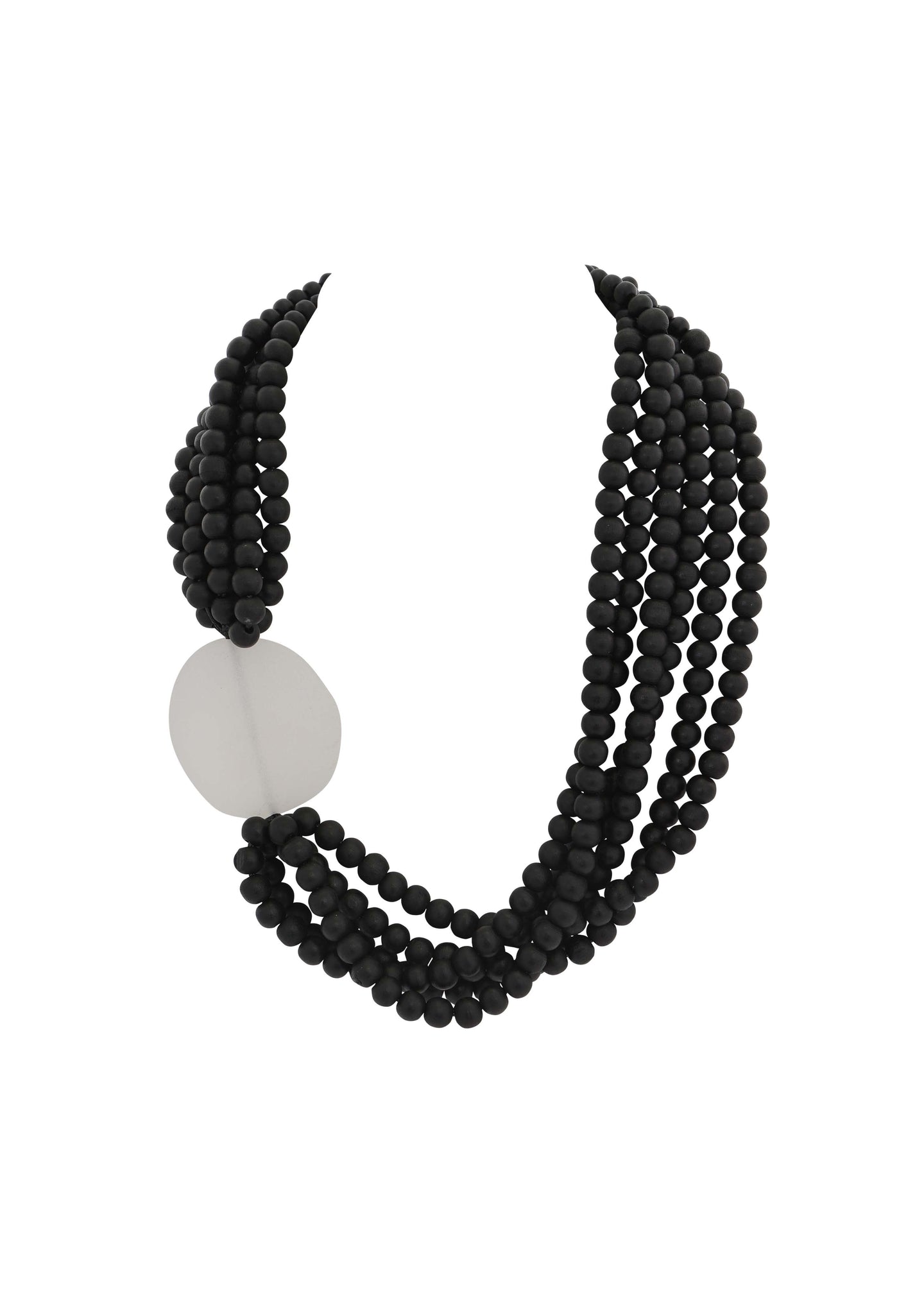 Merx - Bold Black Bead Necklace with Clear Stone Accent