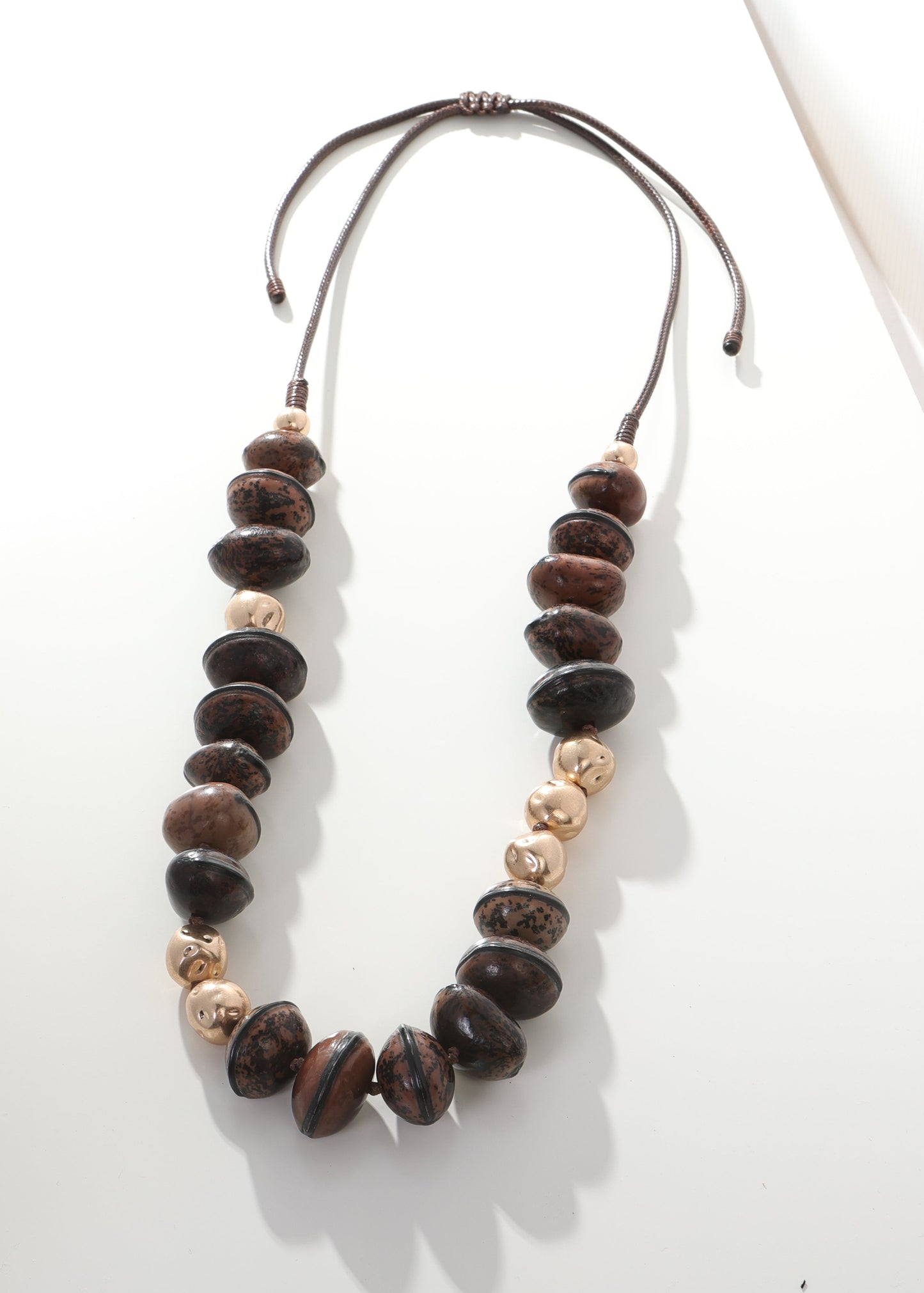 Merx - Mixed Wood & Gold Bead Necklace