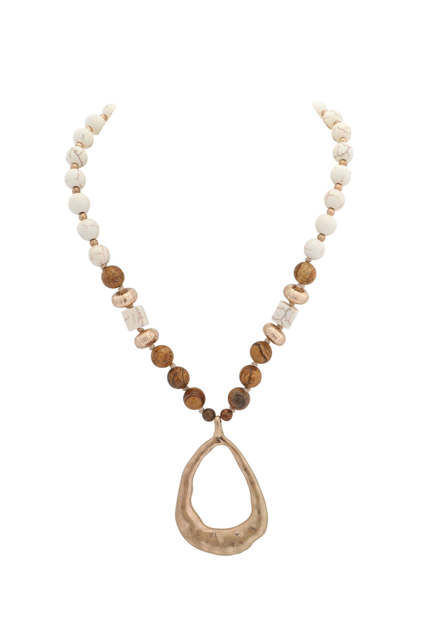 Merx - Marbled Stone & Bead Open Pendant Necklace