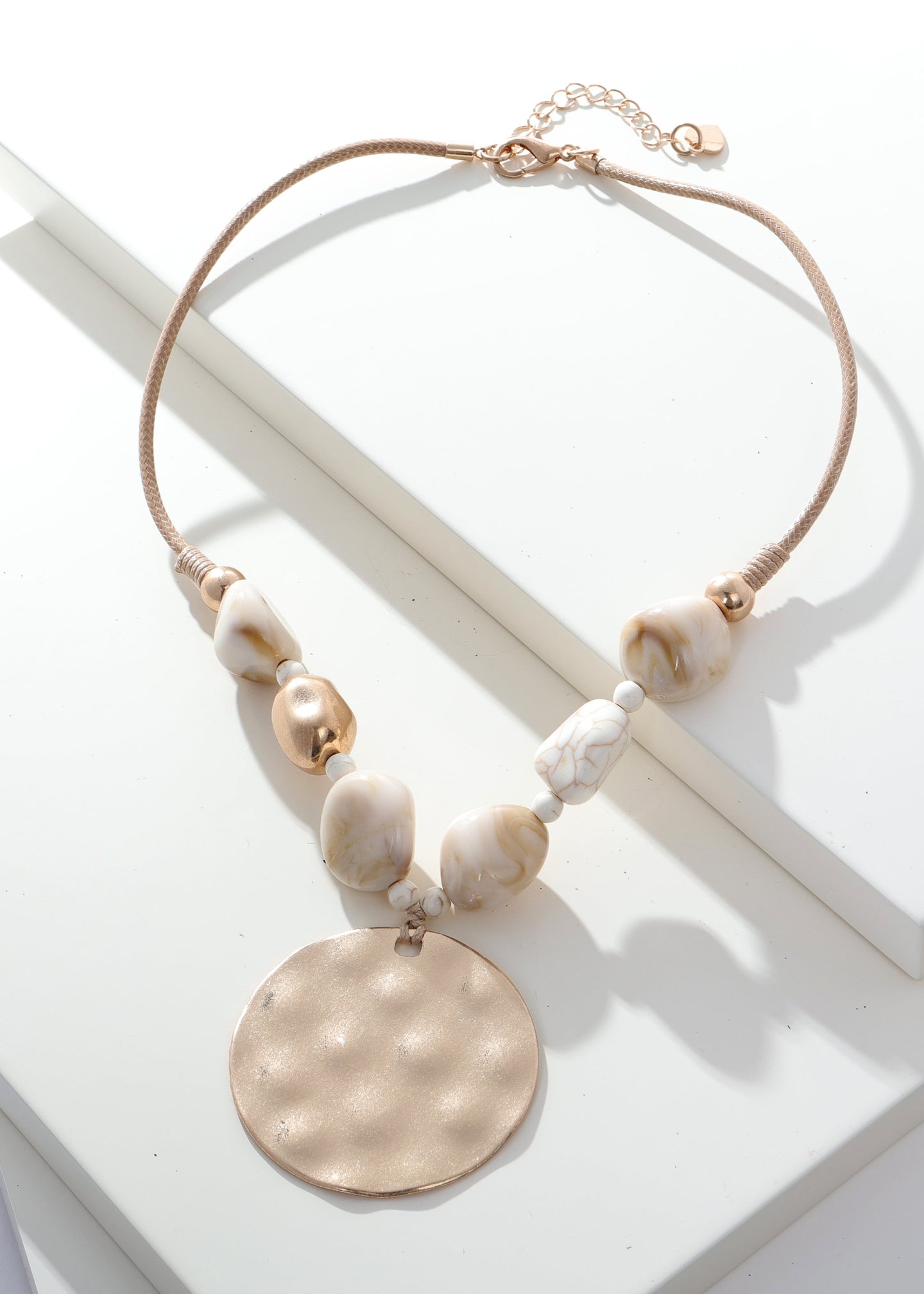 Merx - Marbled Stone & Bead Large Pendant Necklace