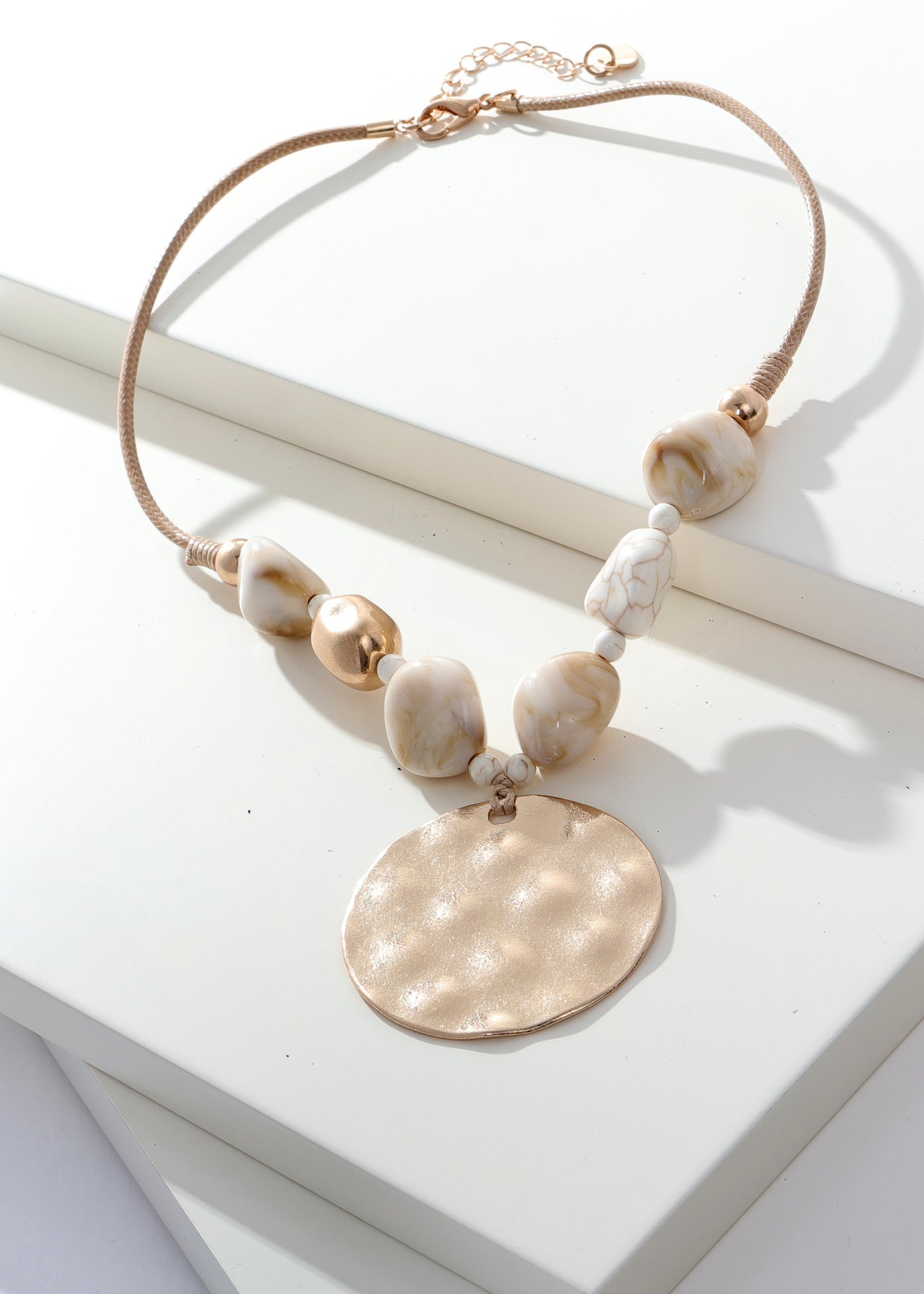 Merx - Marbled Stone & Bead Large Pendant Necklace