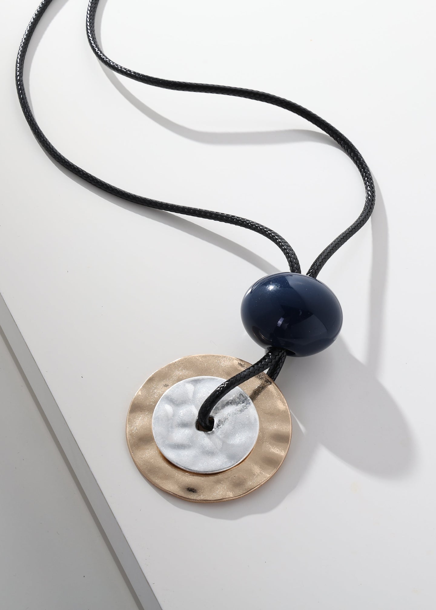 Merx - Mixed Metal Disc Long Pendant Necklace