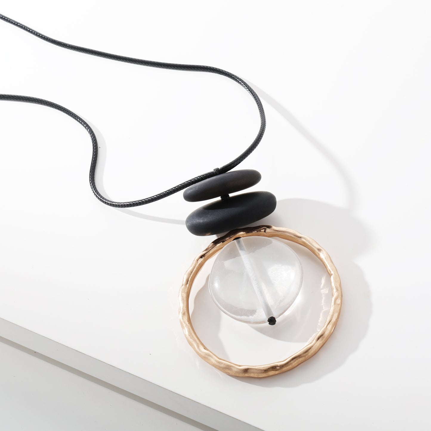 Merx - Stacked Disc & Hammered Ring Pendant Necklace