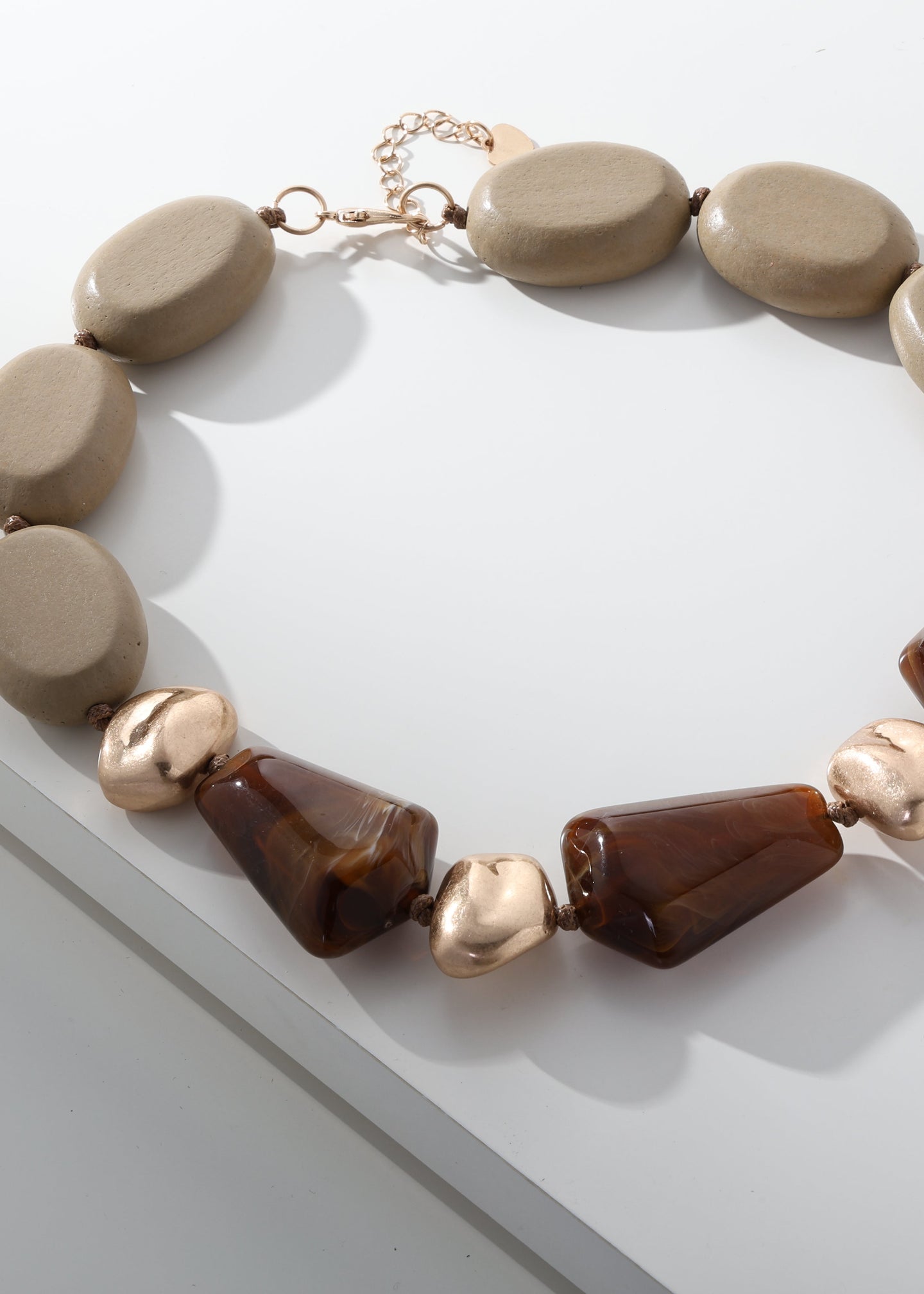 Merx - Marbled Resin & Taupe Bead Necklace
